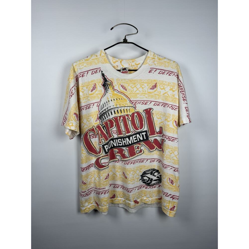 Vtg 1991 Washington Redskins Capital Punishment Crew XL AOP Shirt Xplosion 24x29